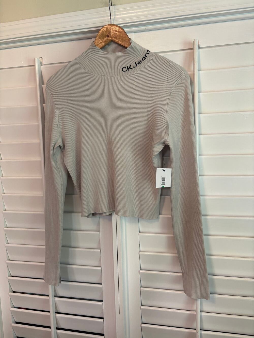 Calvin Klein Taupe Ribbed Mock Neck Top Size Large
